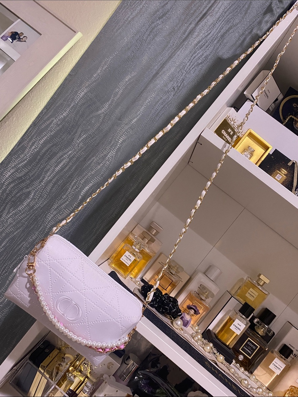 Dior White Quilted Bag with Pearl Accent - Picture 3 of 6